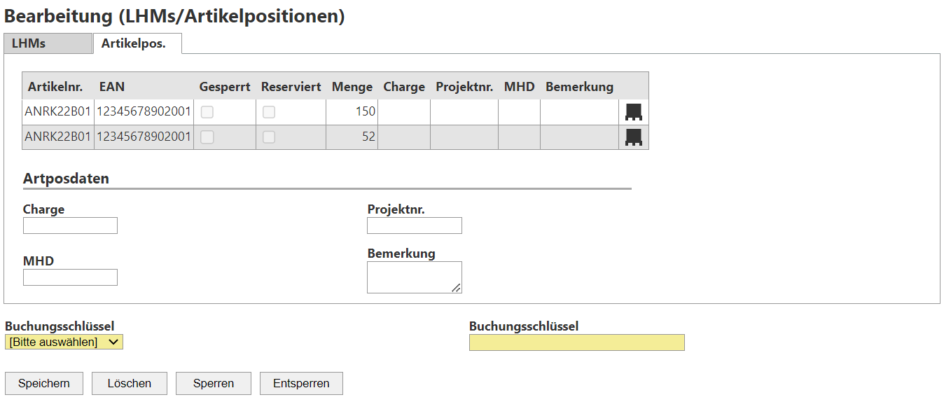 Artikelpositionen bearbeiten